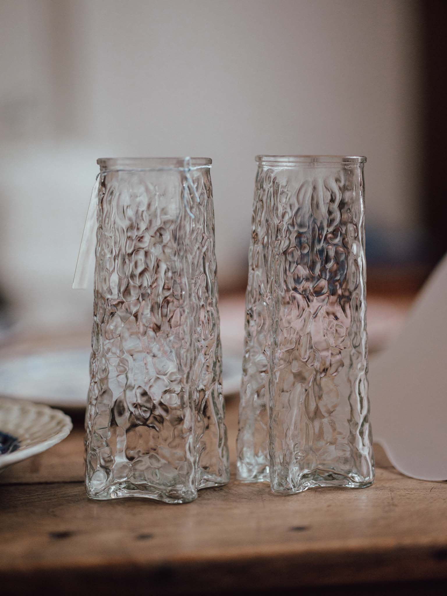 Pair of Textured Pressed Glass Vases