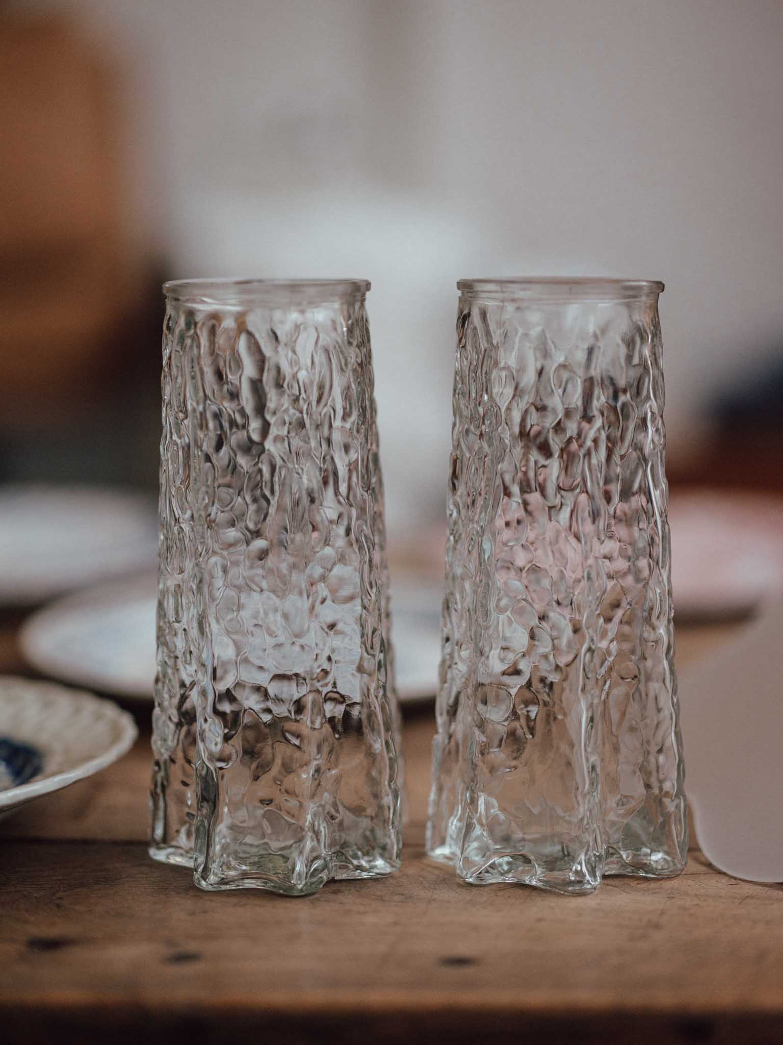 Pair of Textured Pressed Glass Vases