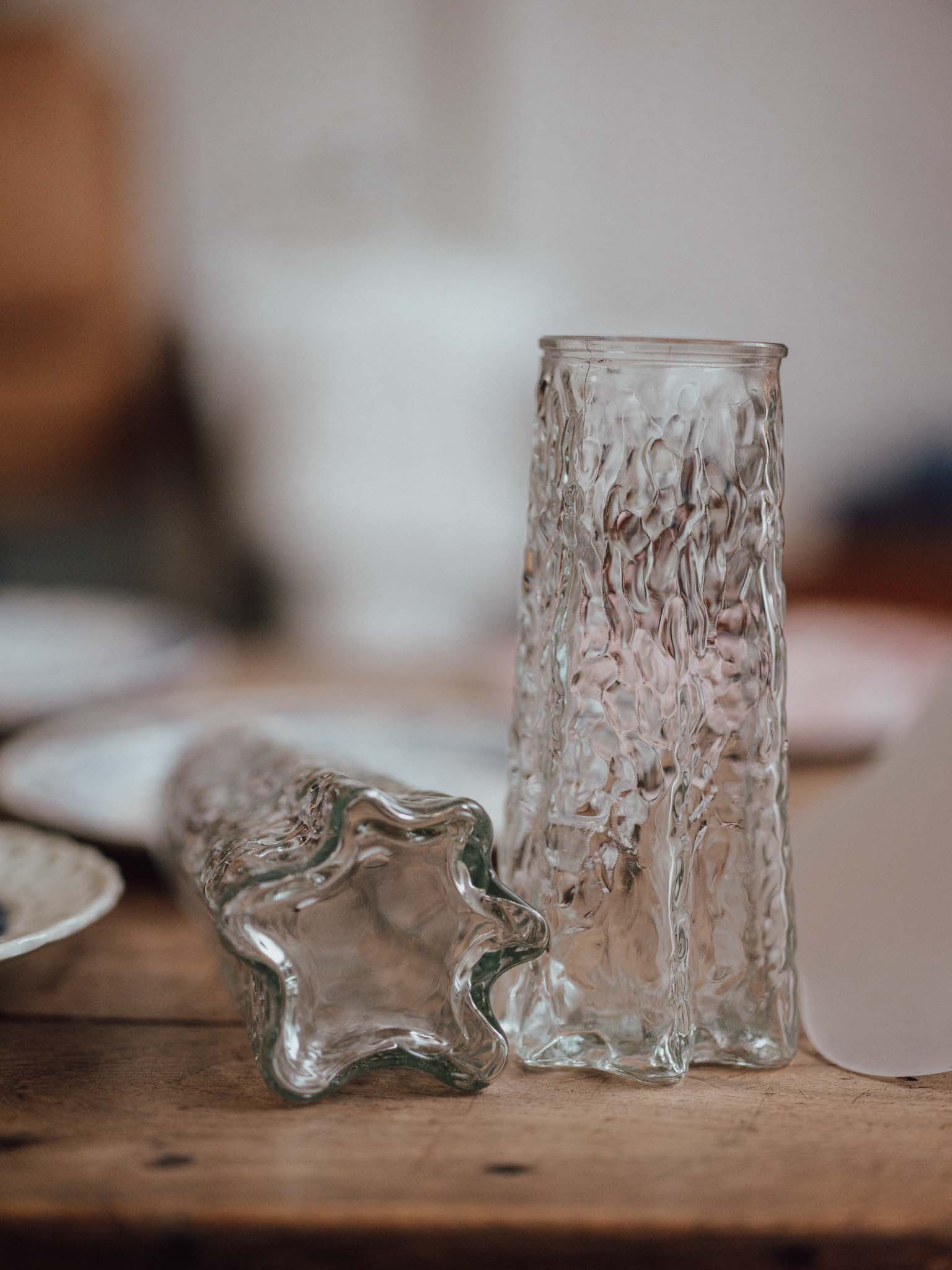 Pair of Textured Pressed Glass Vases