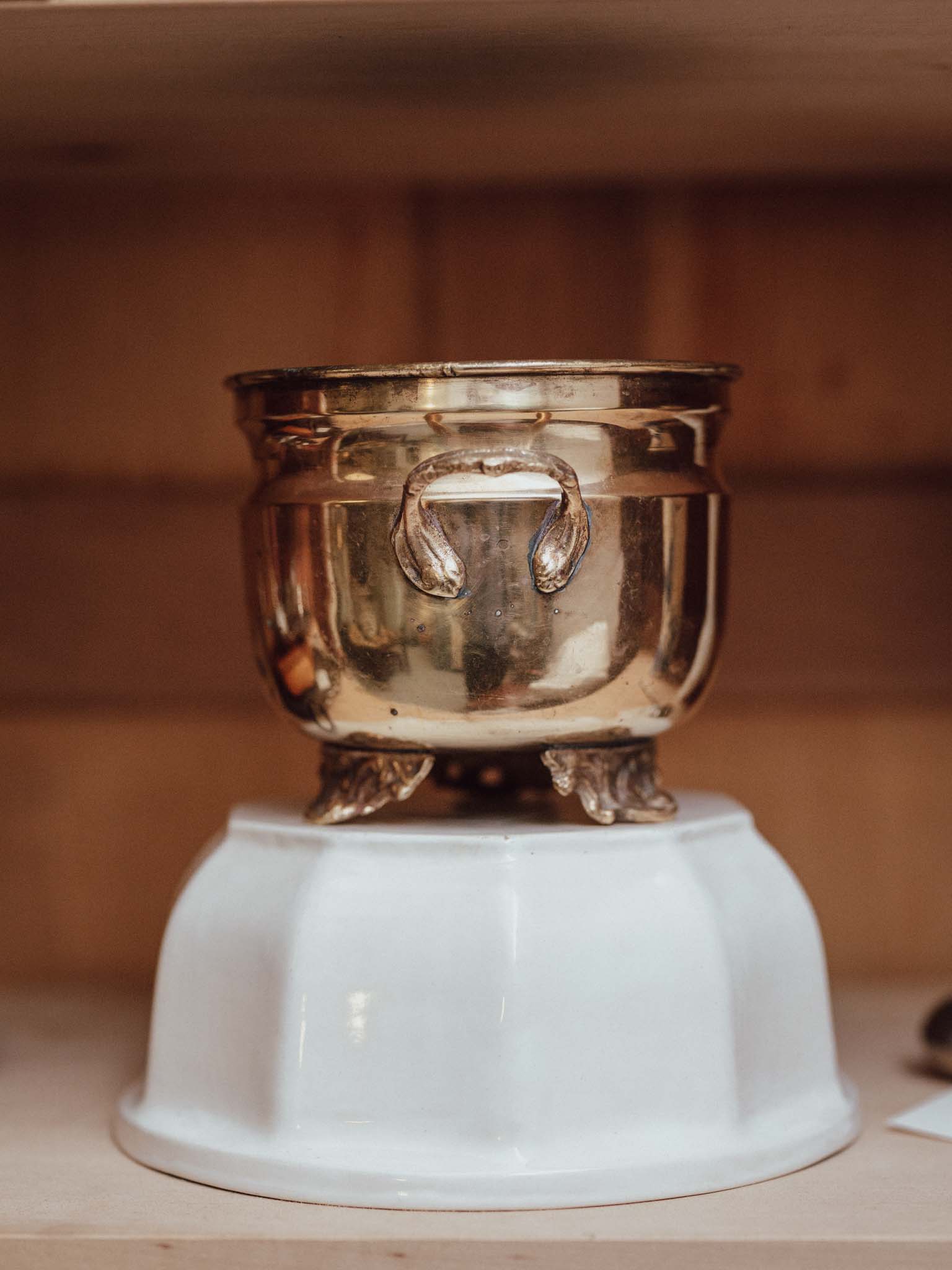 Vintage Brass Cauldron Planter