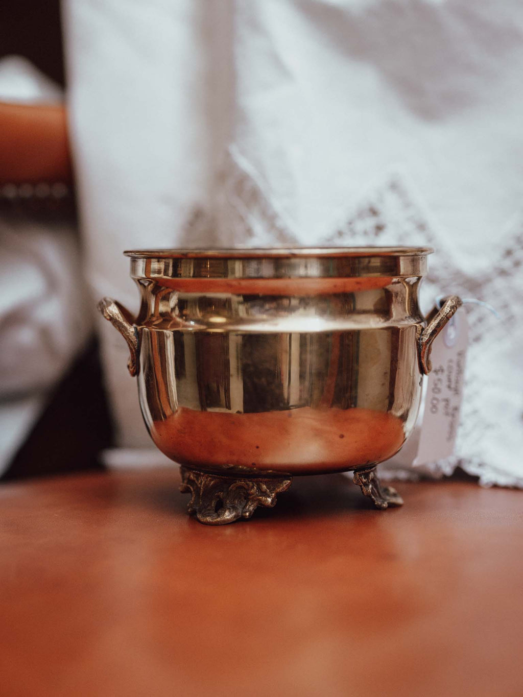 Vintage Brass Cauldron Planter