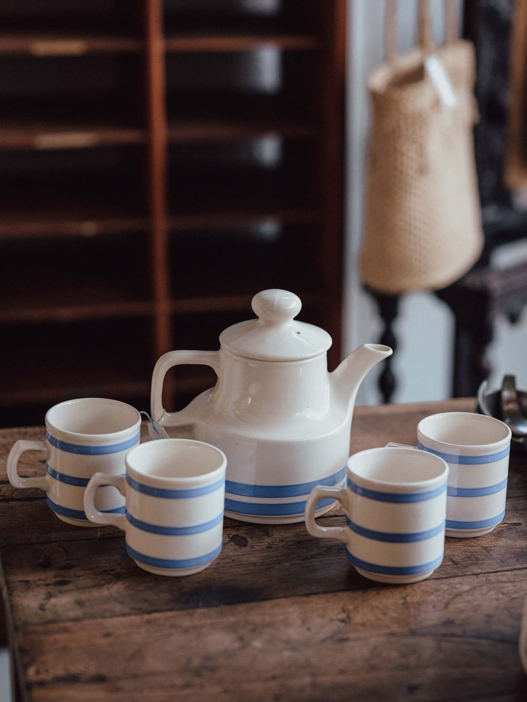 Oxford Catering Ware Blue Banded Teapot and Cups
