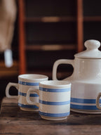 Oxford Catering Ware Blue Banded Teapot and Cups