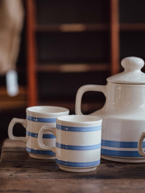 Oxford Catering Ware Blue Banded Teapot and Cups
