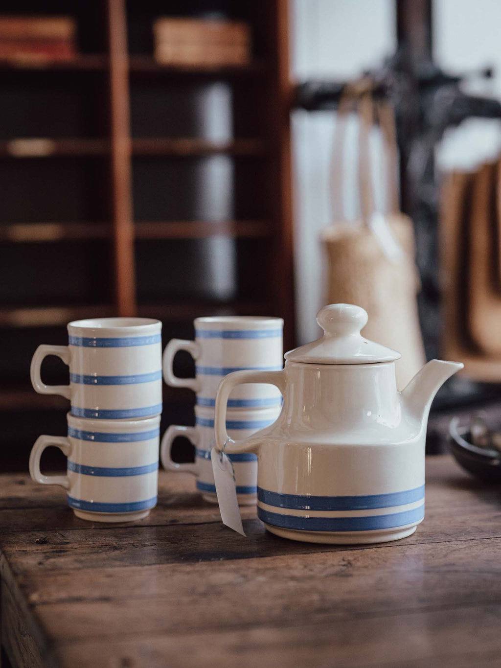 Oxford Catering Ware Blue Banded Teapot and Cups