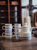 Oxford Catering Ware Blue Banded Teapot and Cups