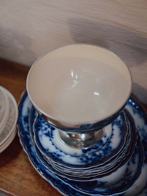 Silver-Toned Enamel Footed Bowl