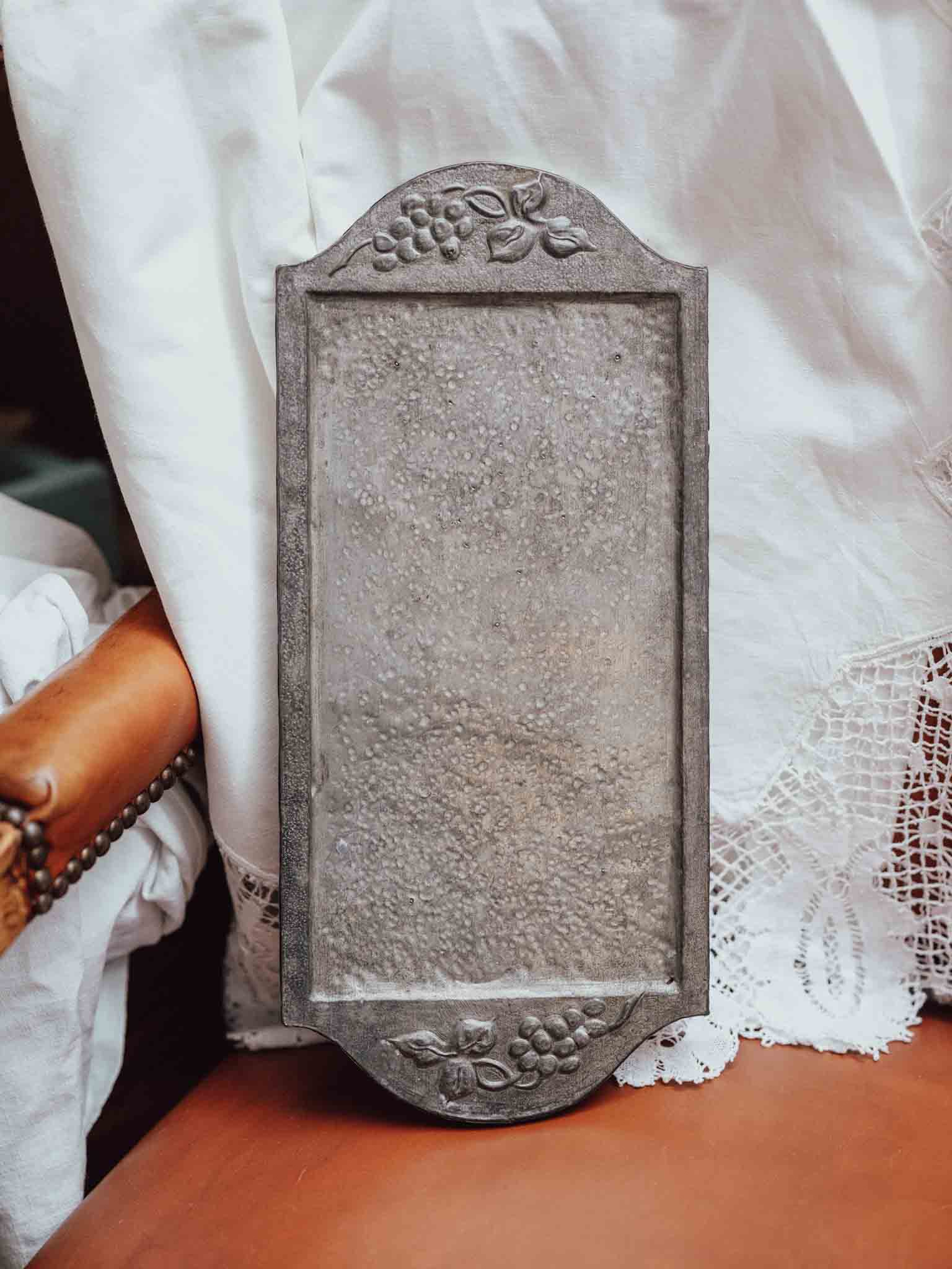 Hand Beaten Metal Tray with Grape Motif