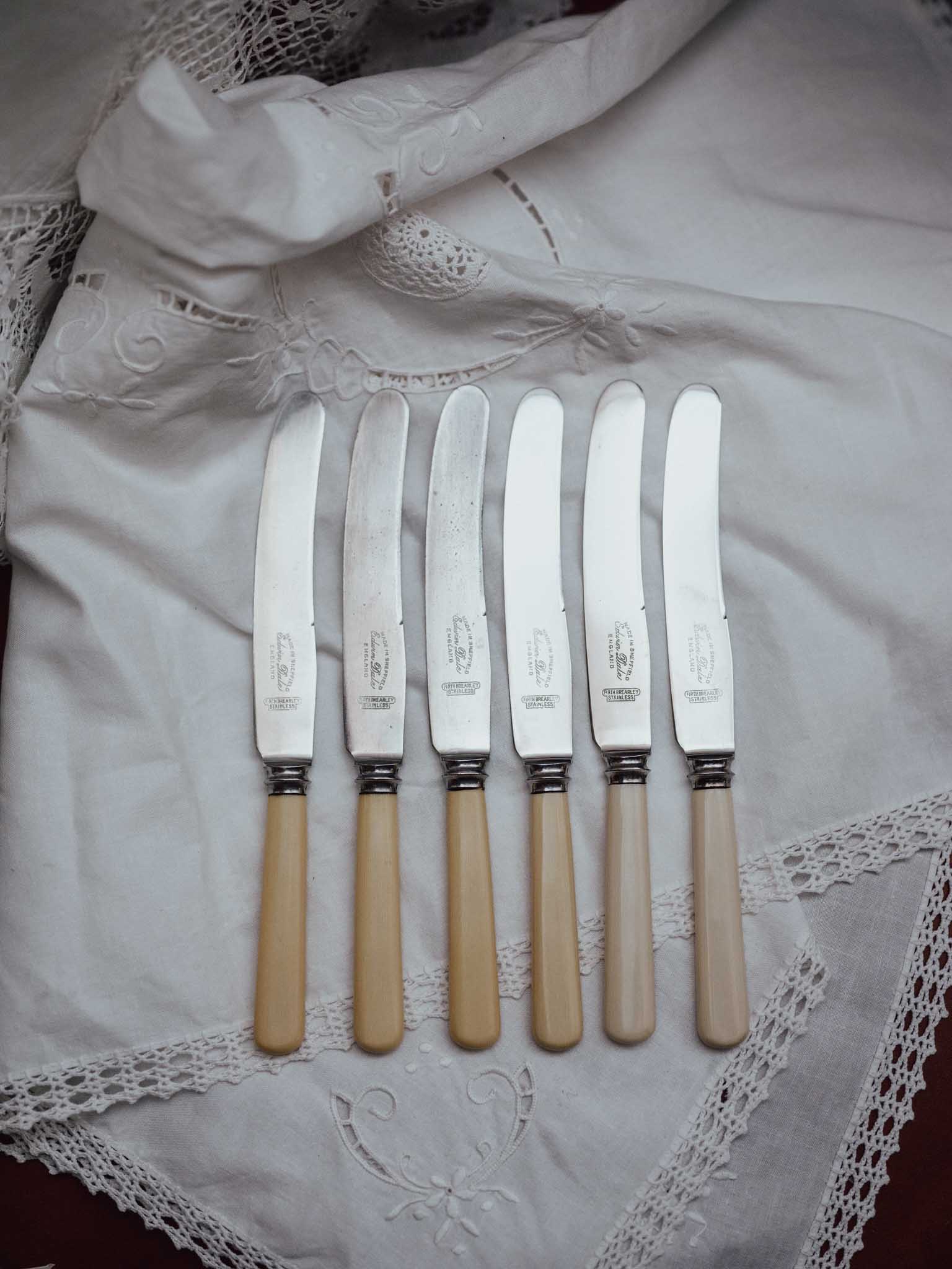 Edwin Dale Sheffield England Faux Bone Knives Set of 6