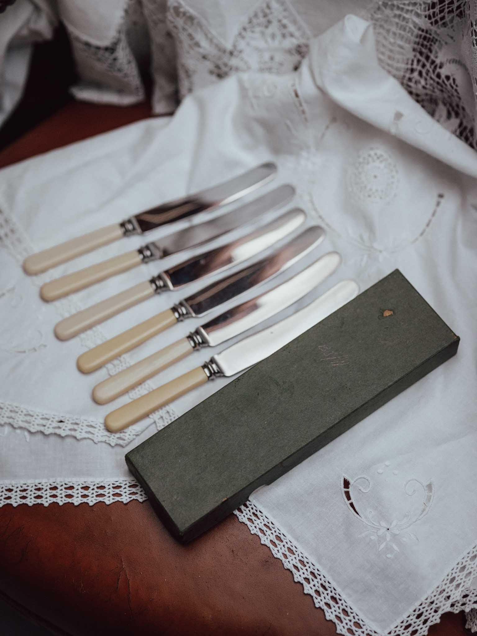 Edwin Dale Sheffield Faux Bone Table Knives Set of 6