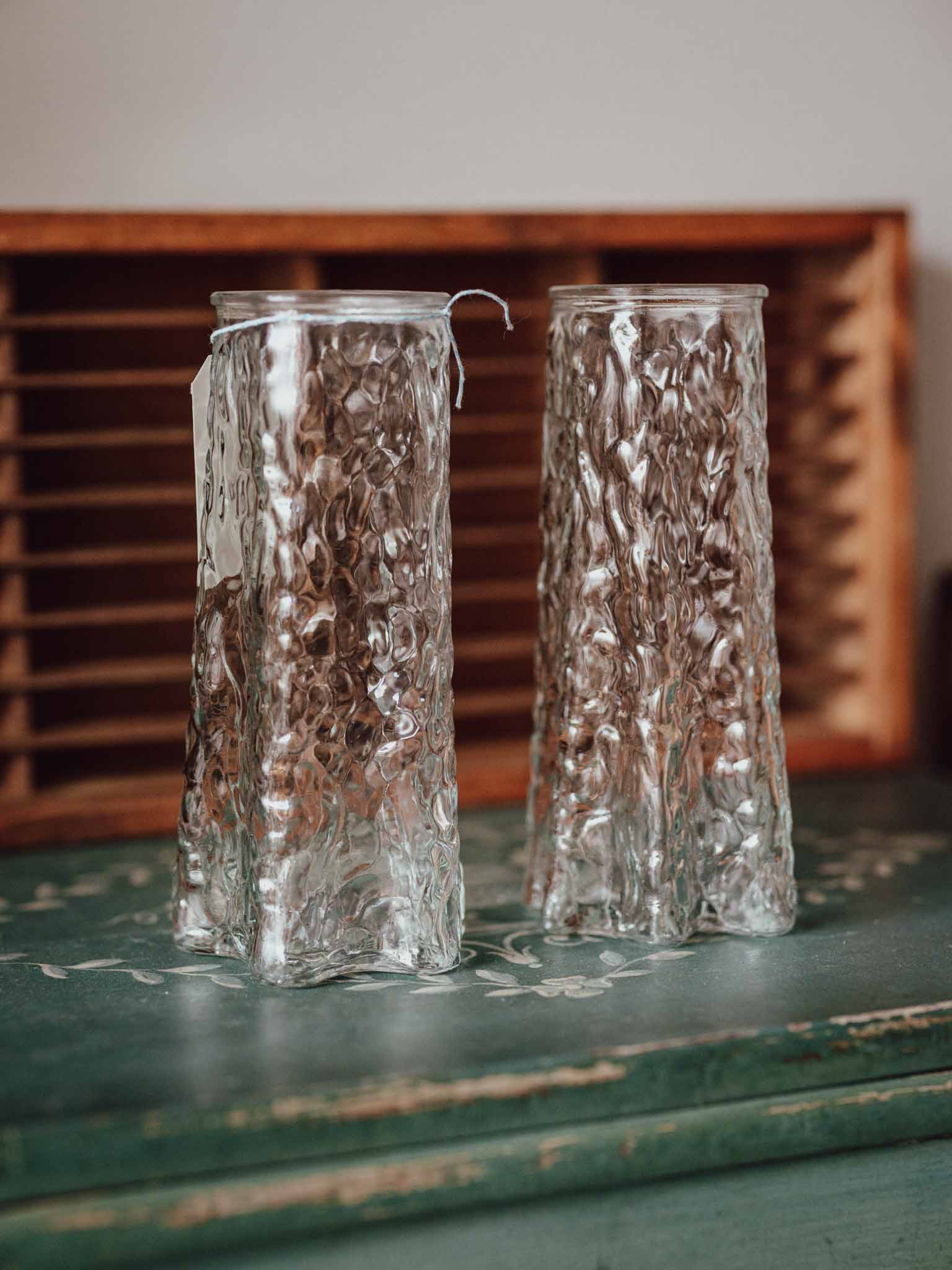 Pair of Textured Pressed Glass Vases