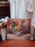 Vintage Oil Painting Still Life of Primulas