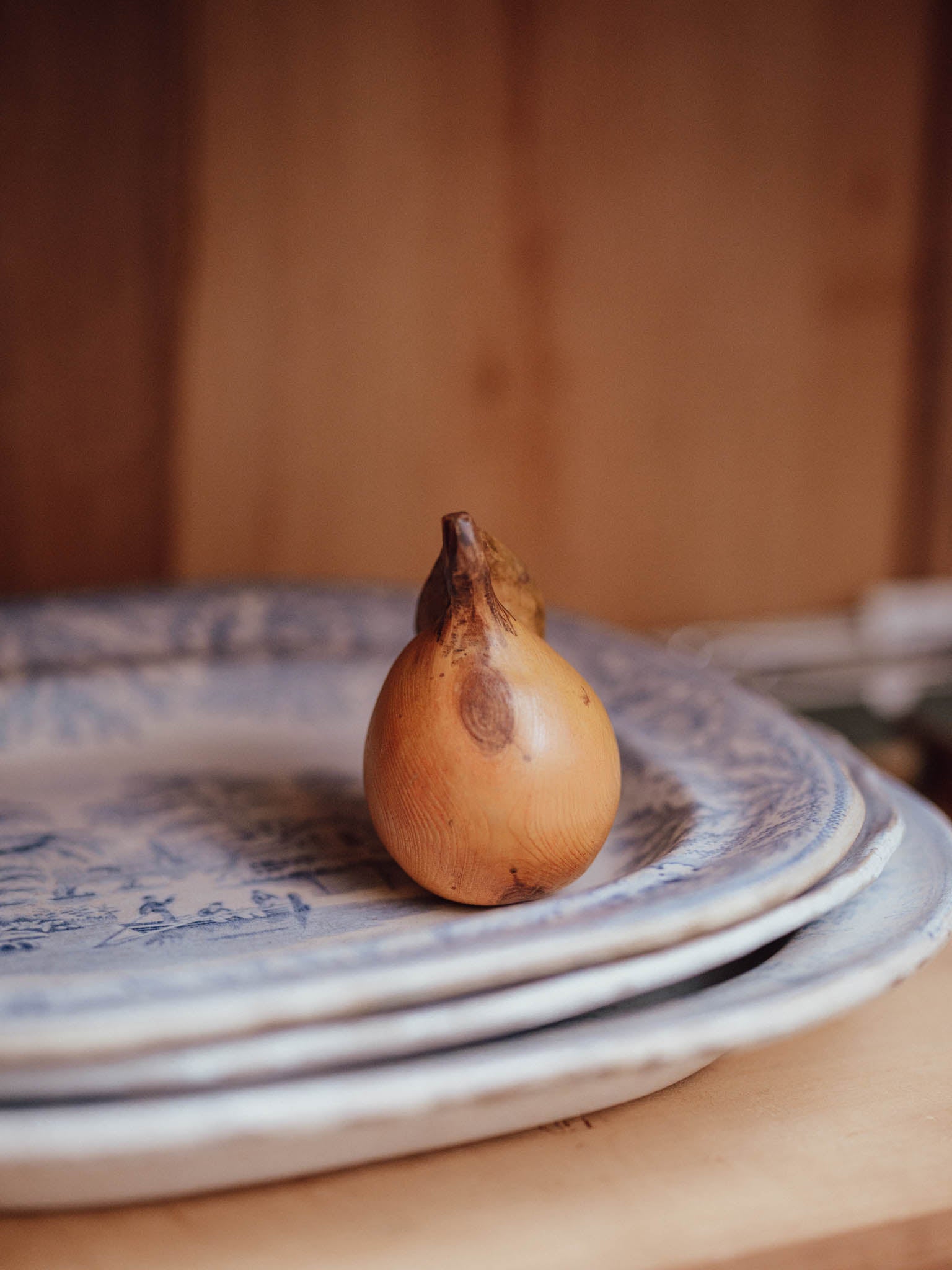 Turned Wooden Pear with Carved Stalk