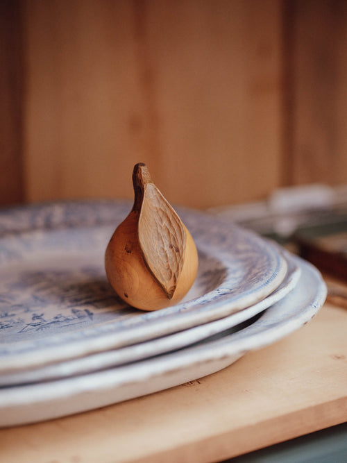 Turned Wooden Pear with Carved Stalk