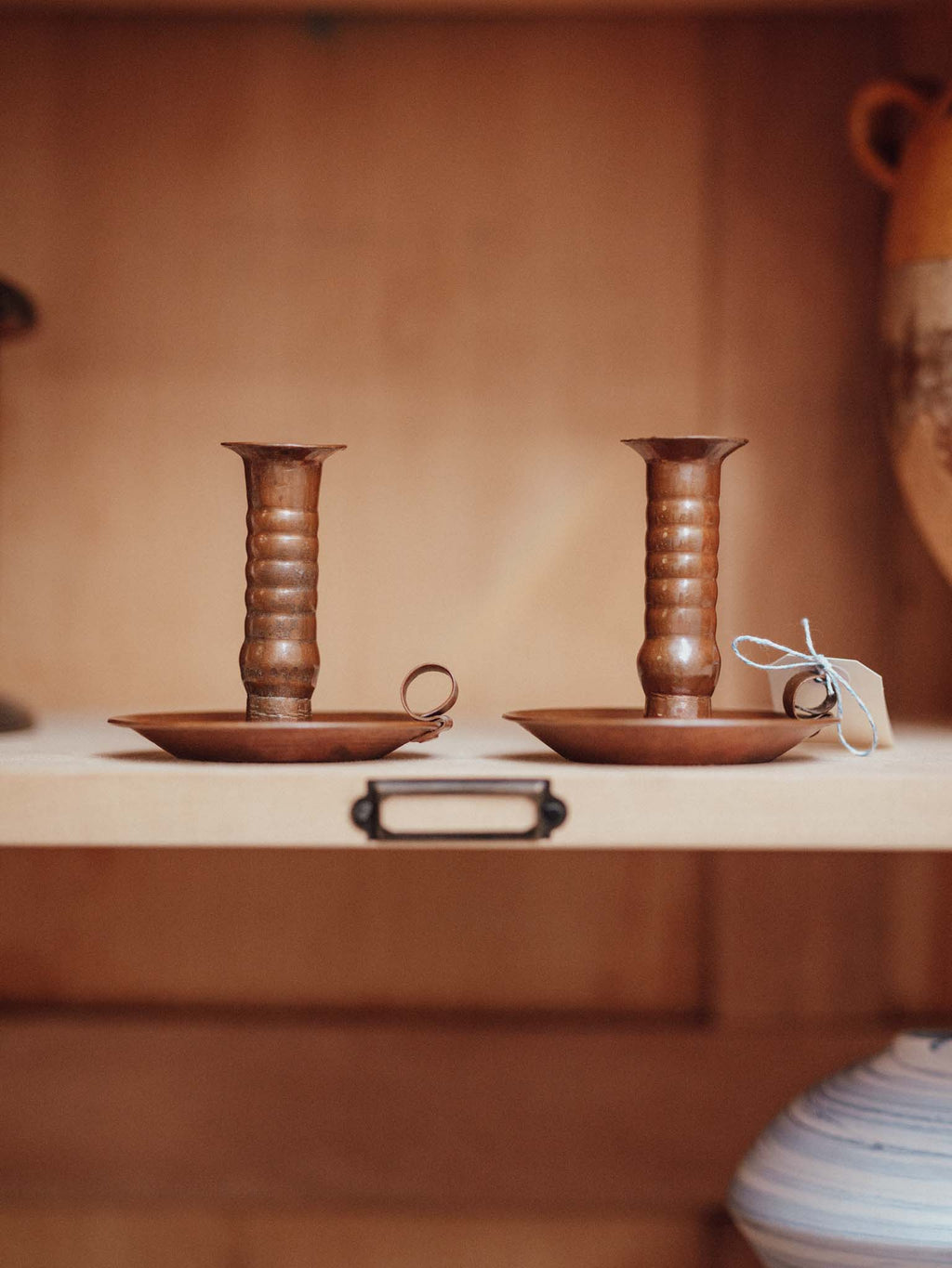 Pair of Vintage Copper Chamber Candlesticks