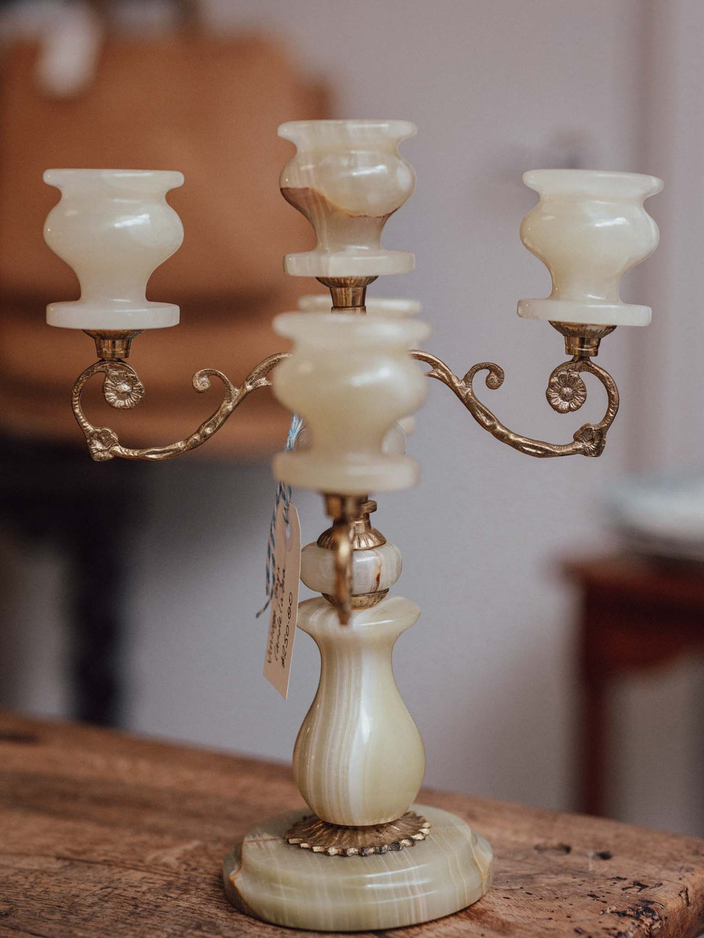 Vintage Onyx and Brass Five Light Candelabra