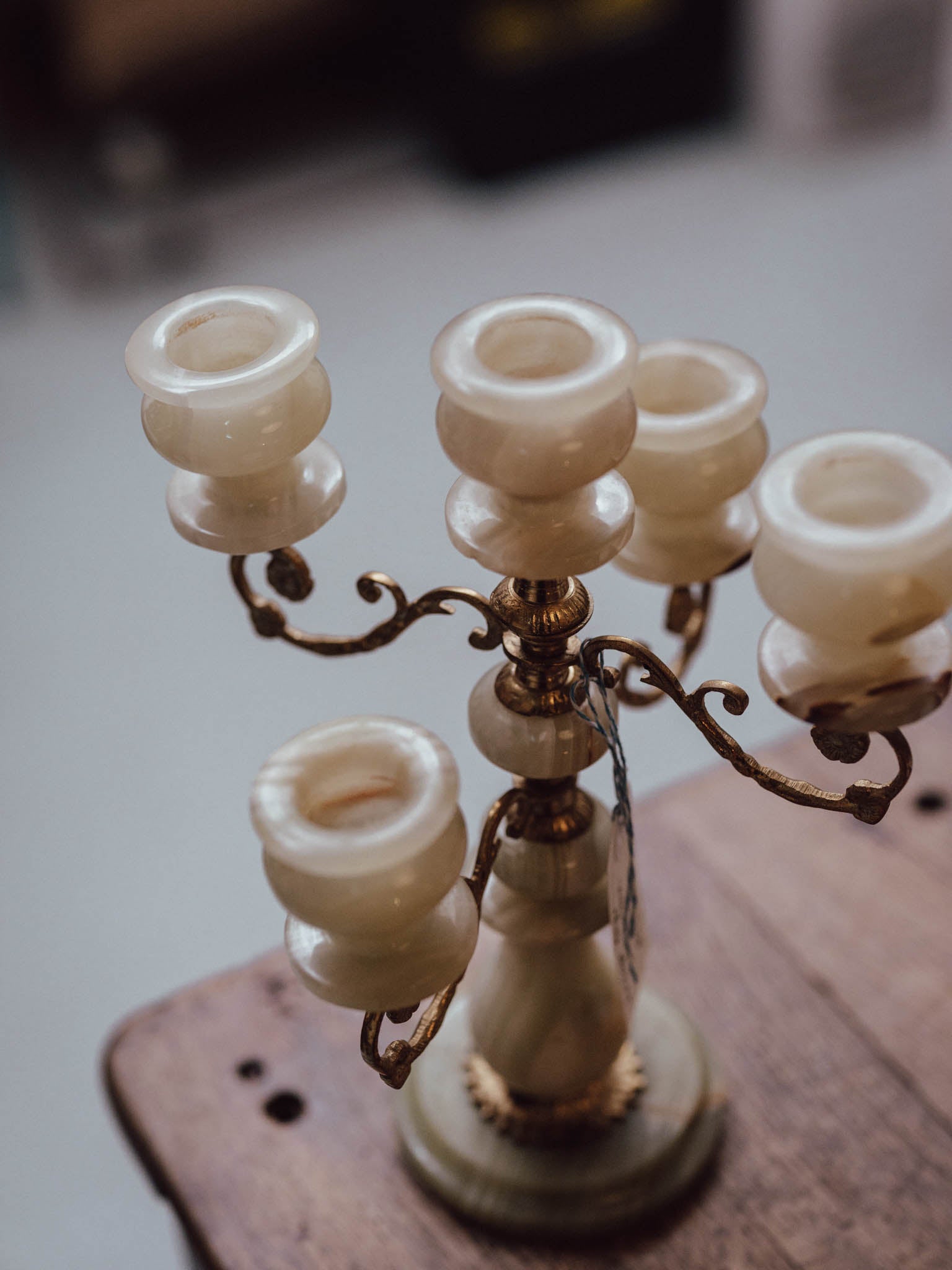 Vintage Onyx and Brass Five Light Candelabra