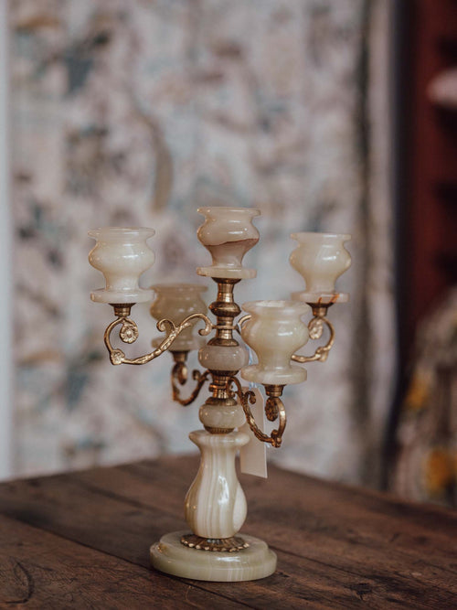 Vintage Onyx and Brass Five Light Candelabra