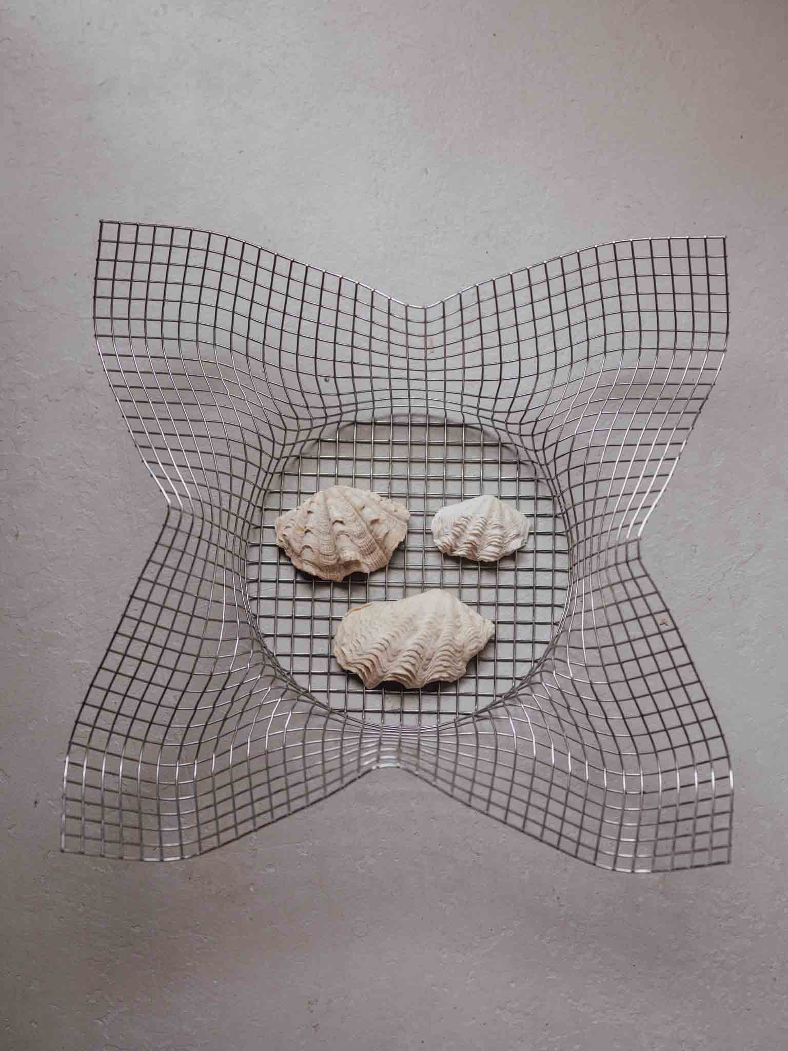 Mid Century Woven Wire Mesh Bowl with Folded Corners