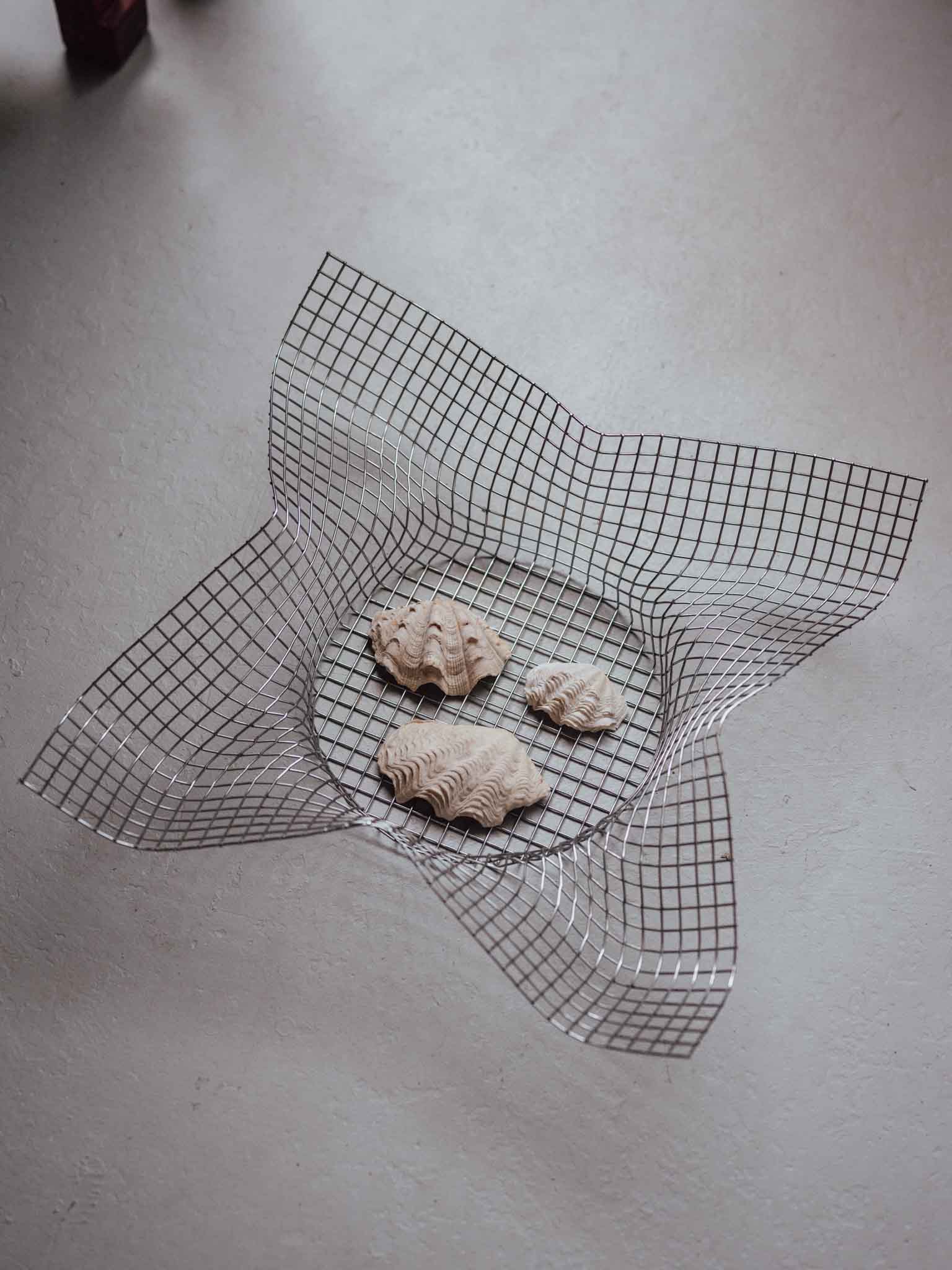 Mid Century Woven Wire Mesh Bowl with Folded Corners