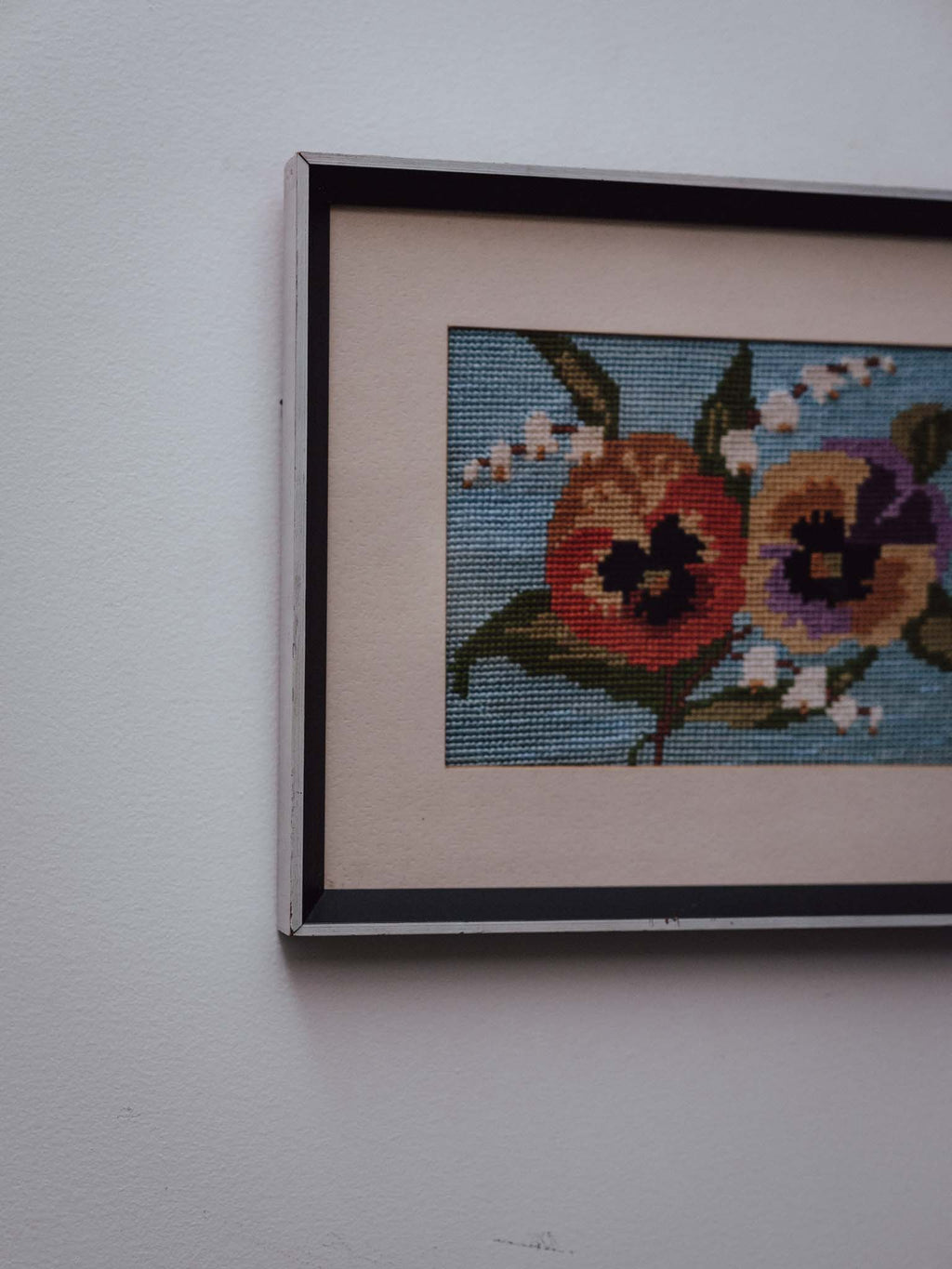 Vintage Framed Pansy Needlepoint Picture