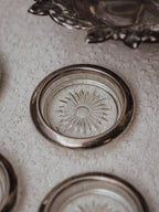 Set of Three Vintage Silver Plated Glass Coasters