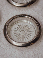 Set of Three Vintage Silver Plated Glass Coasters