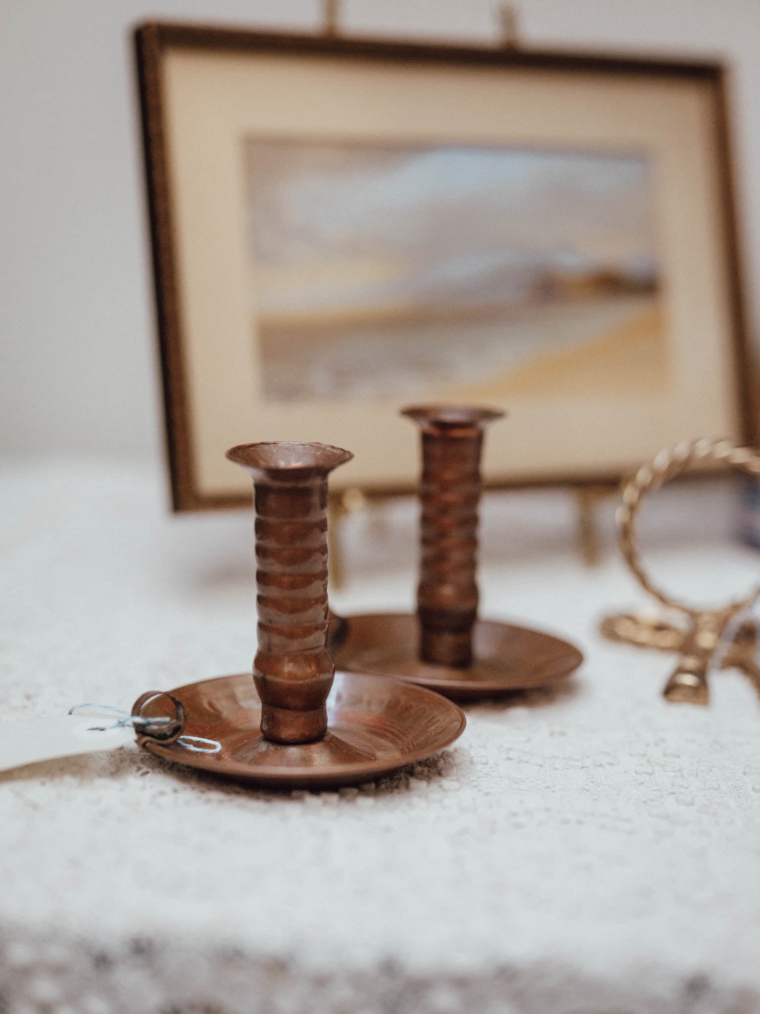 Pair of Vintage Copper Chamber Candlesticks