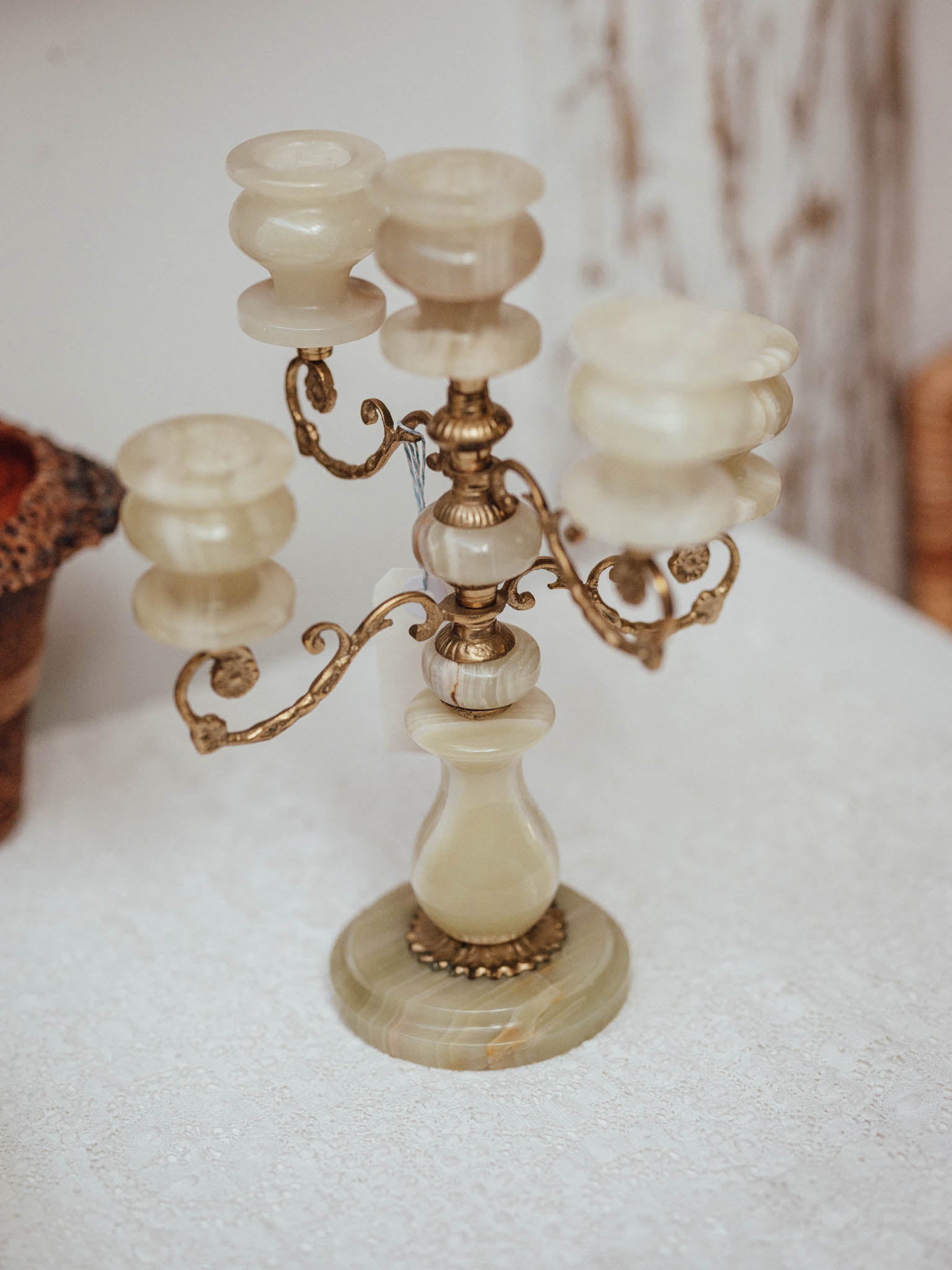Vintage Onyx and Brass Five Light Candelabra