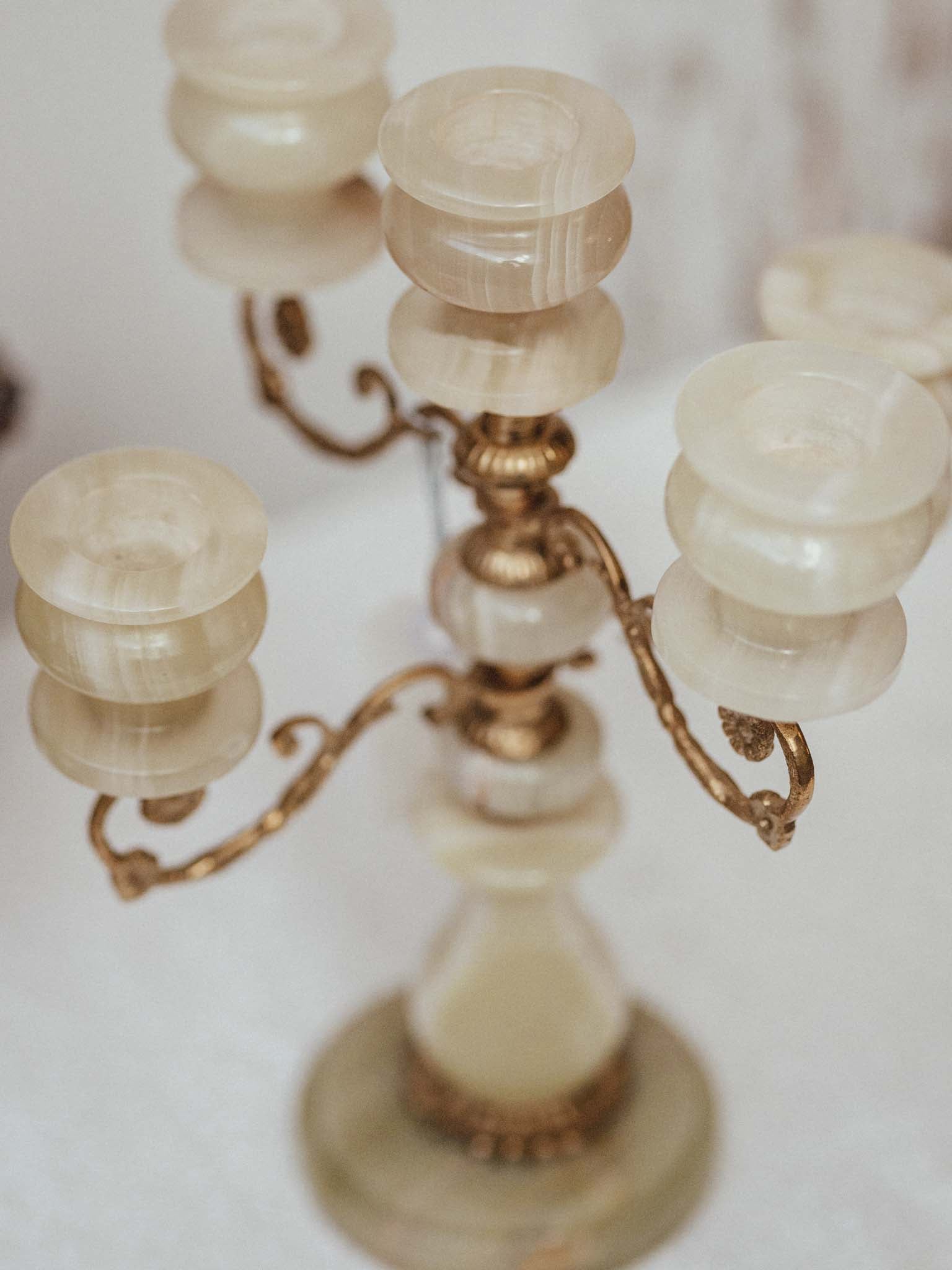 Vintage Onyx and Brass Five Light Candelabra