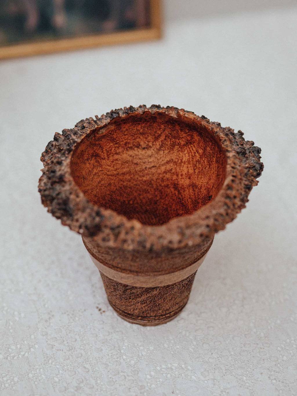 Turned Blackboy Peach Wood Vase with Natural Burr Rim