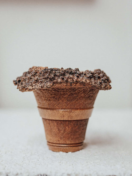 Turned Blackboy Peach Wood Vase with Natural Burr Rim