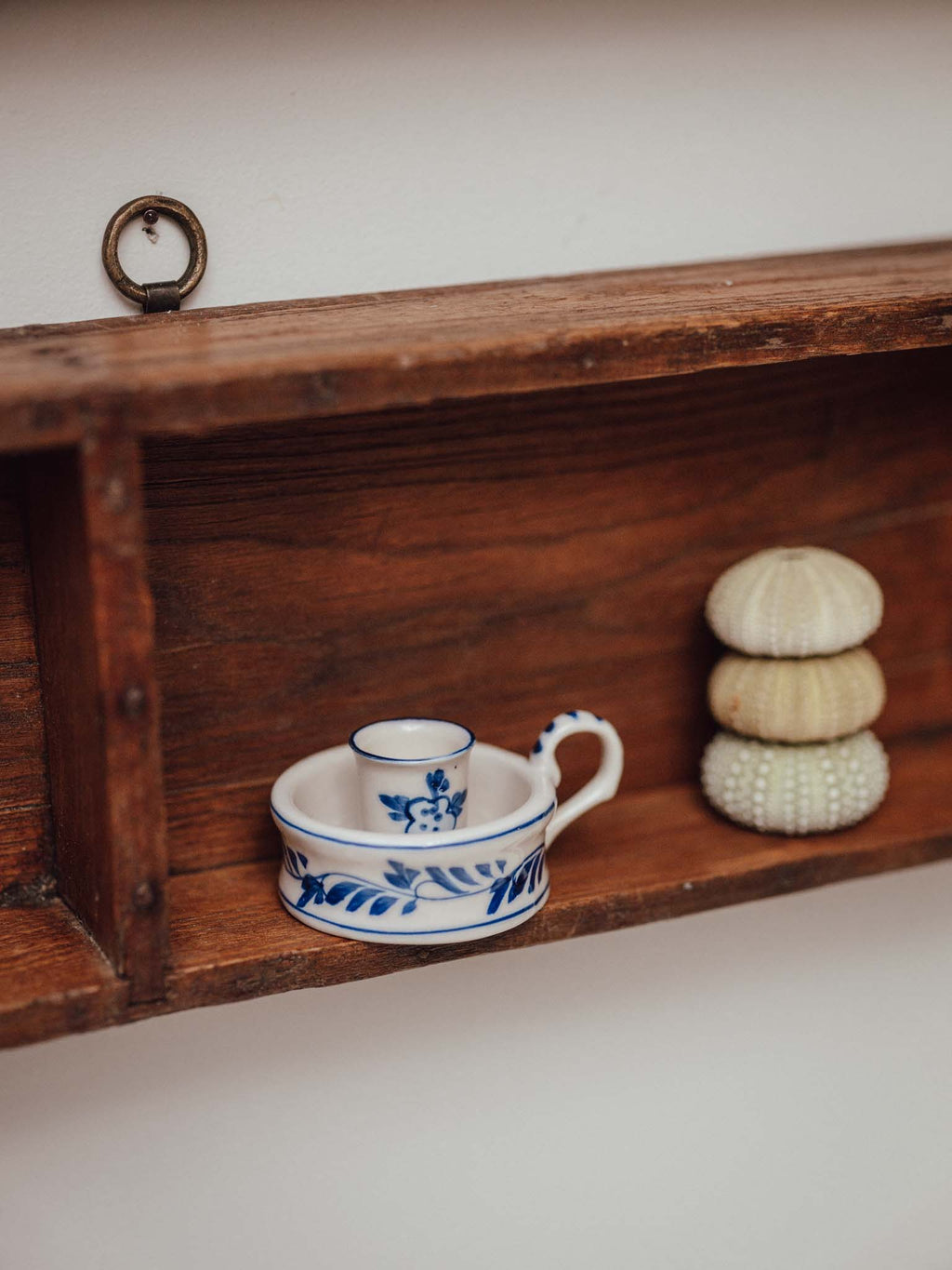 Blue and White Ceramic Chamberstick Candle Holder