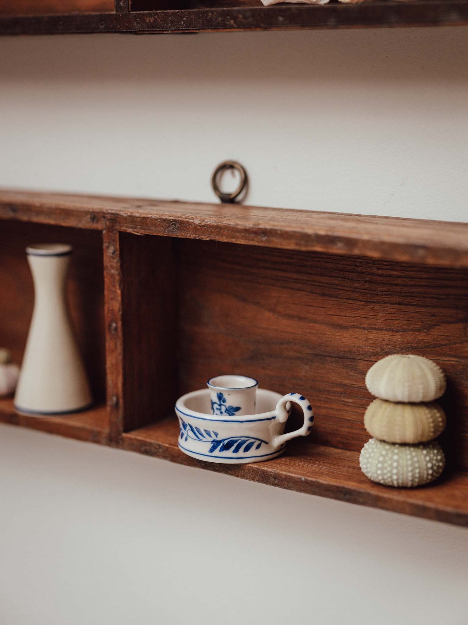 Blue and White Ceramic Chamberstick Candle Holder