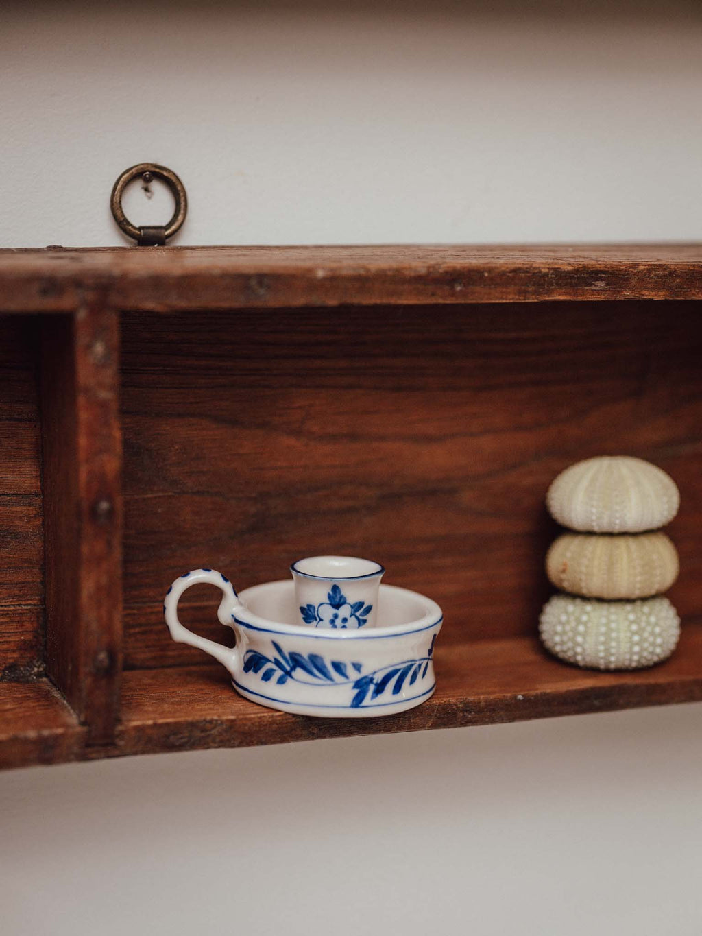 Blue and White Ceramic Chamberstick Candle Holder