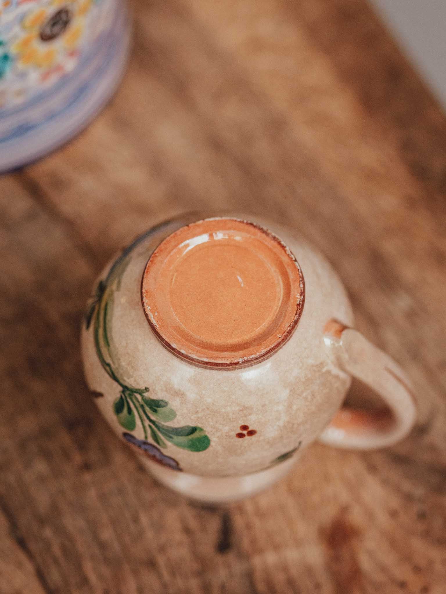 Hand Painted Folk Art Pottery Jug with Stag and Tulip