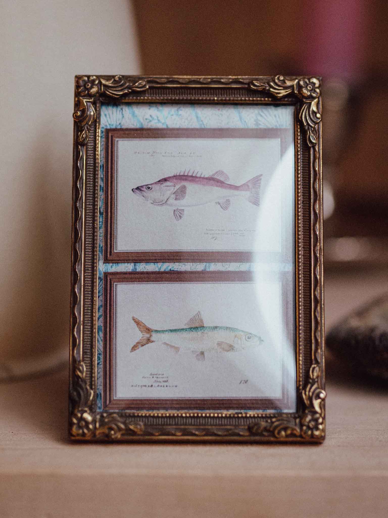 Miniature Brass Frame with Convex Glass and Fish