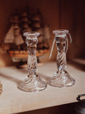 Pair of Pressed Glass Candlesticks with Swirled Stems