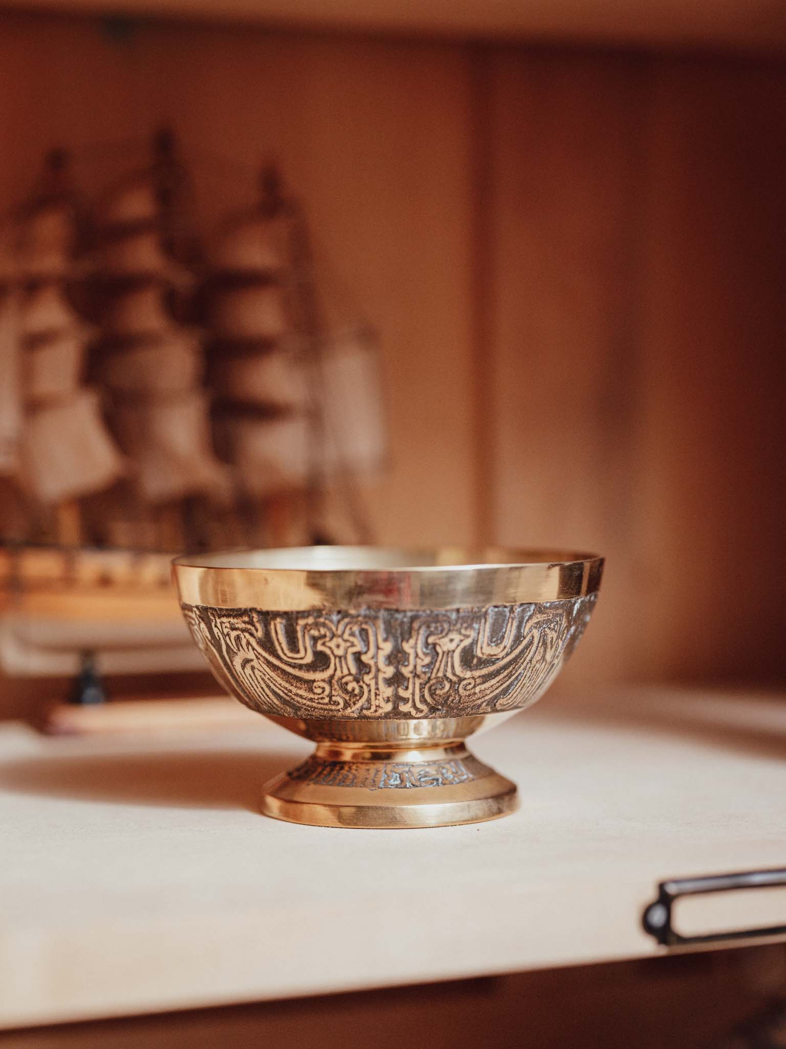 Vintage Brass Footed Bowl with Relief-Cast Decoration