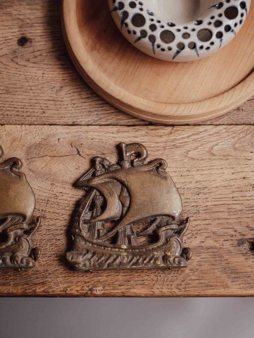 Pair of Cast Brass Sailing Ship Plaques