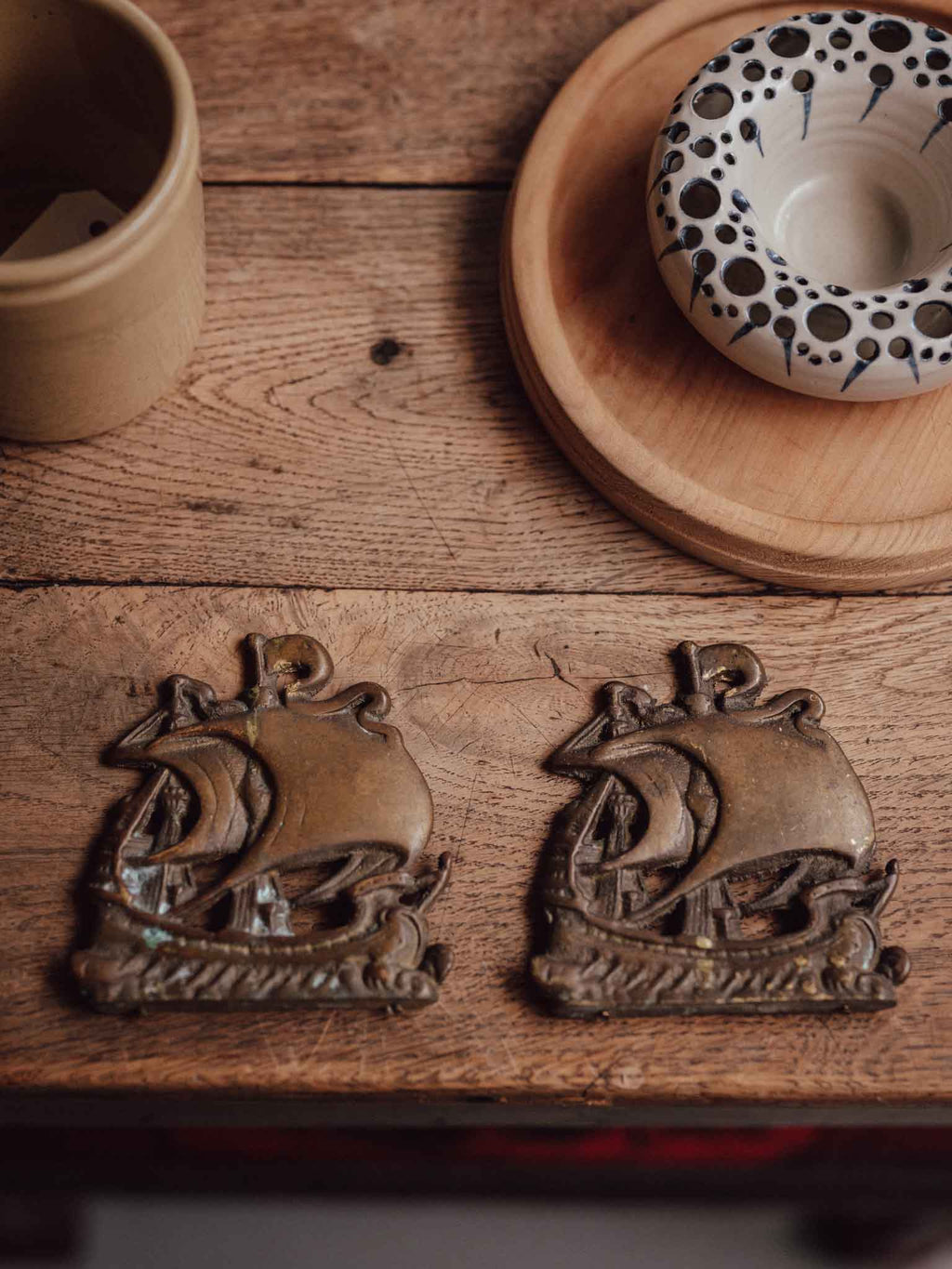 Pair of Cast Brass Sailing Ship Plaques