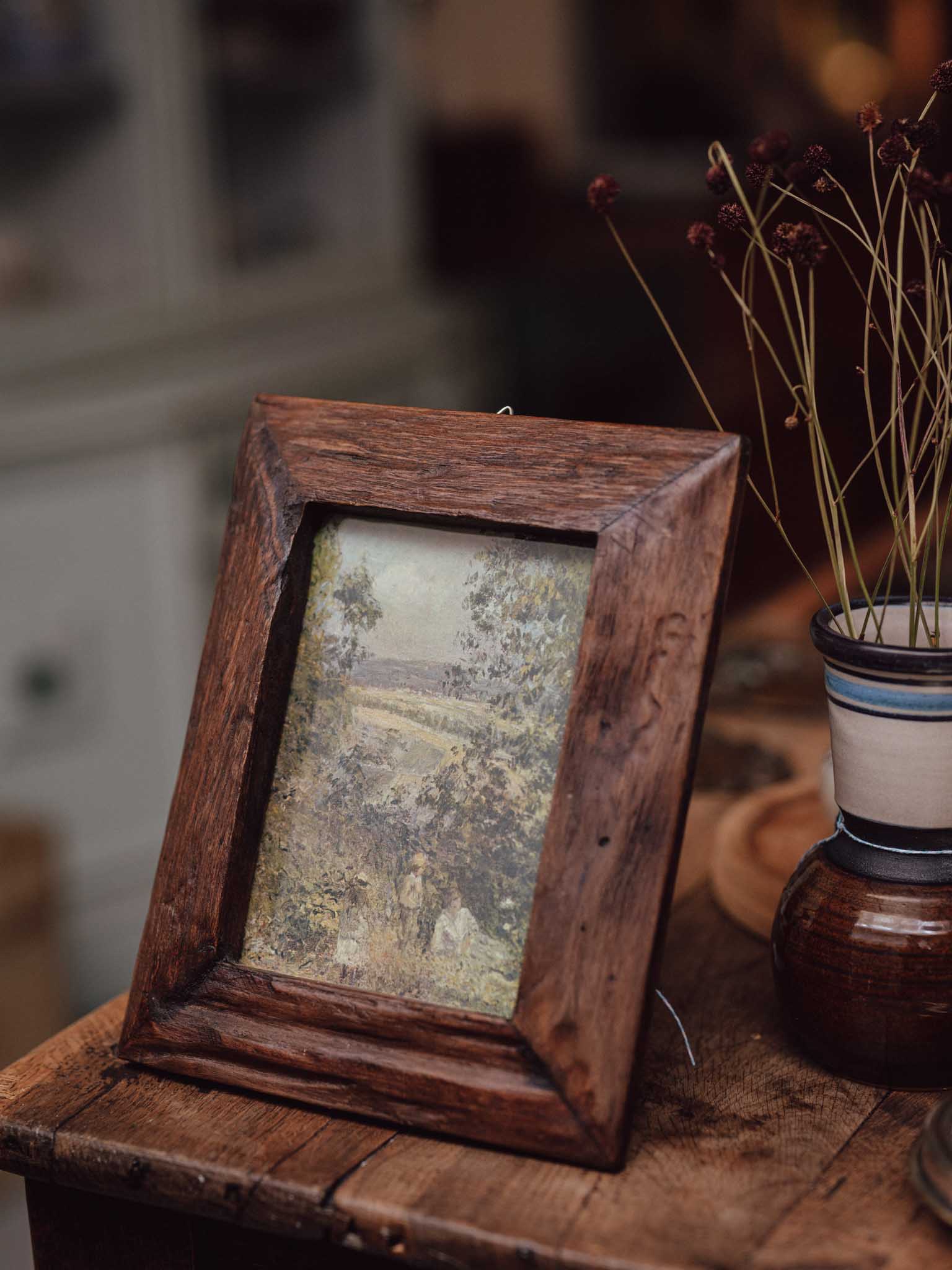 Vintage Handmade Timber Frame with Rural Landscape Print