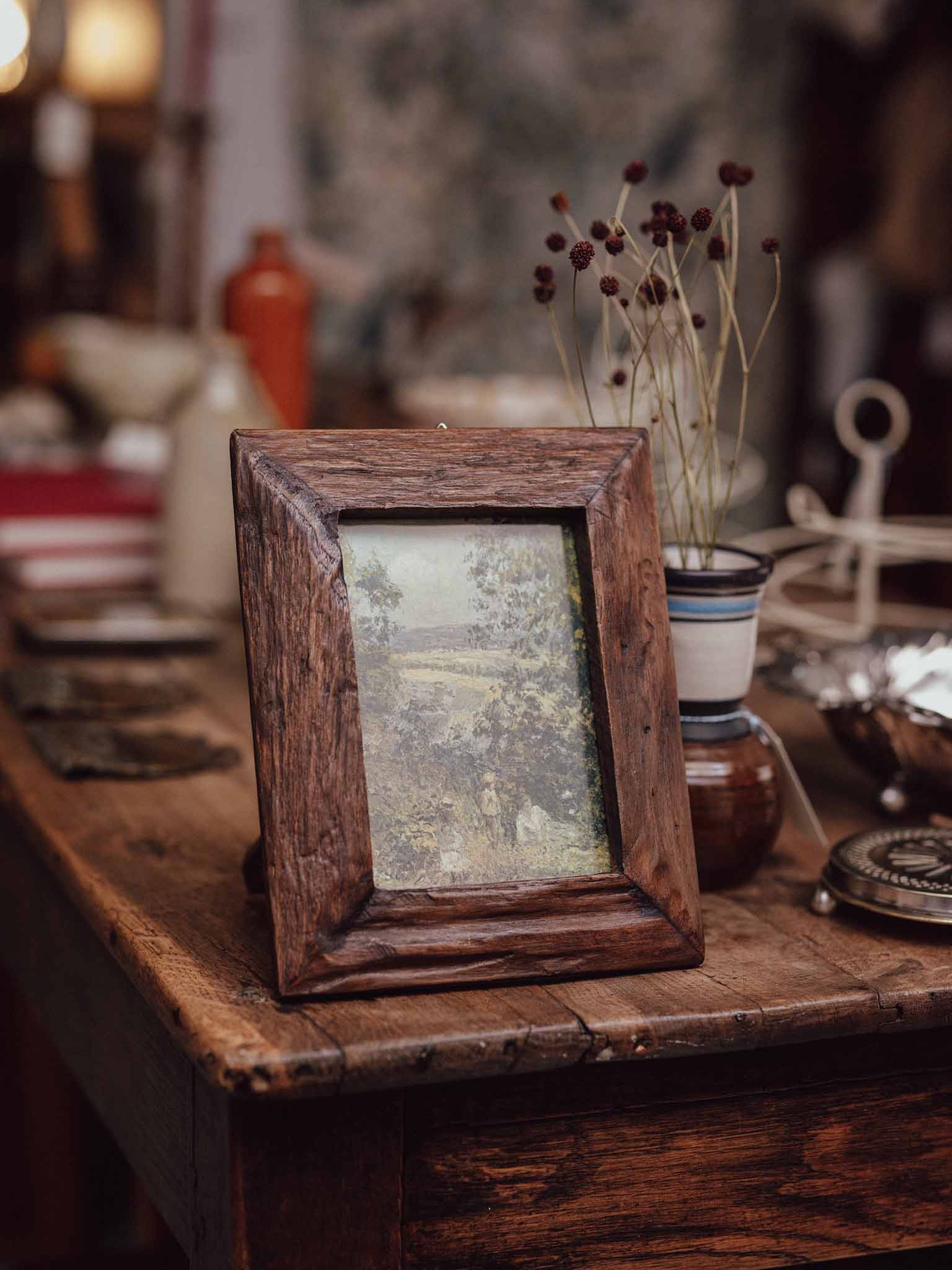 Vintage Handmade Timber Frame with Rural Landscape Print