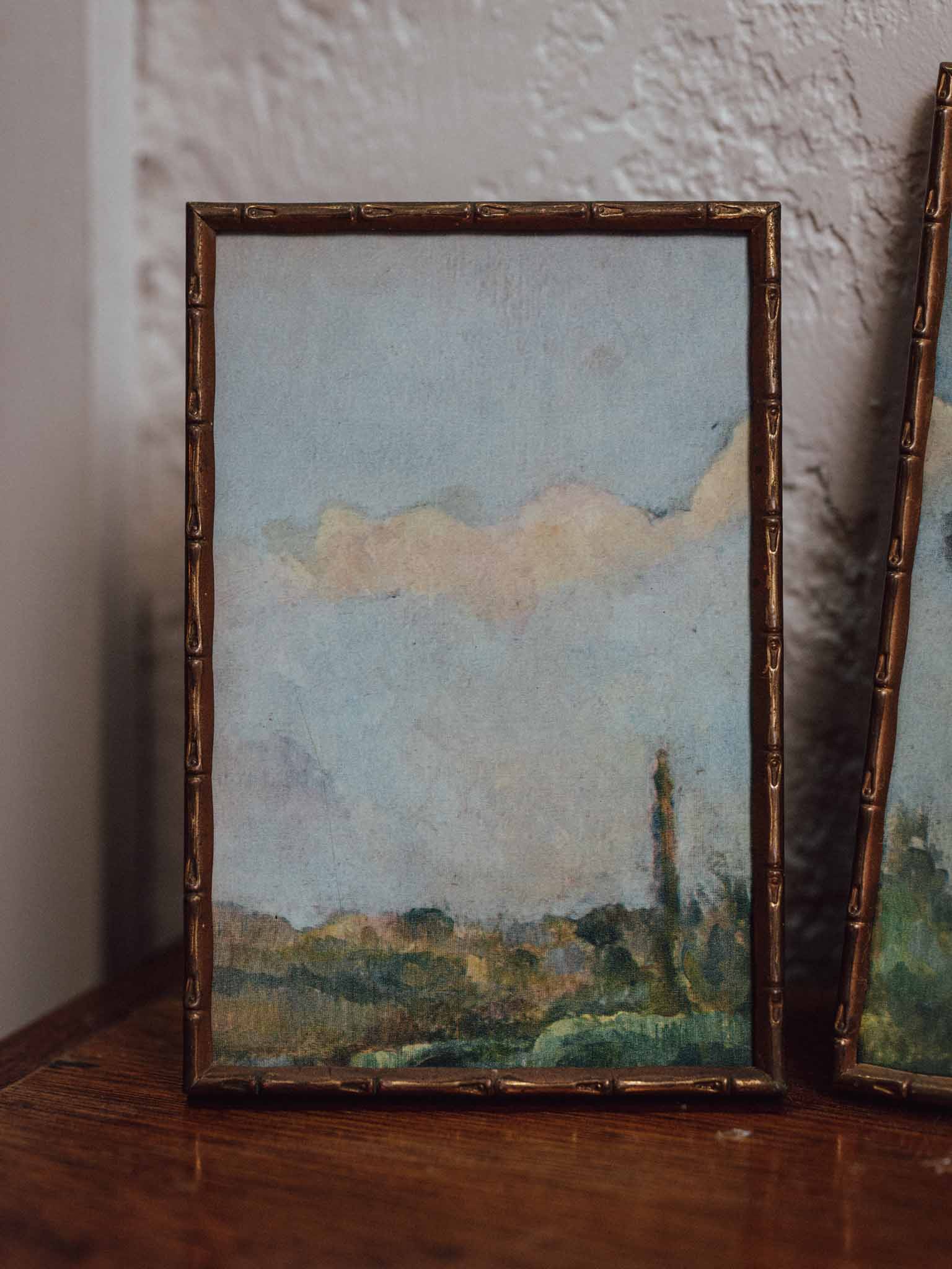 Pair of Faux Bamboo Antique Brass Frames with Constable Prints