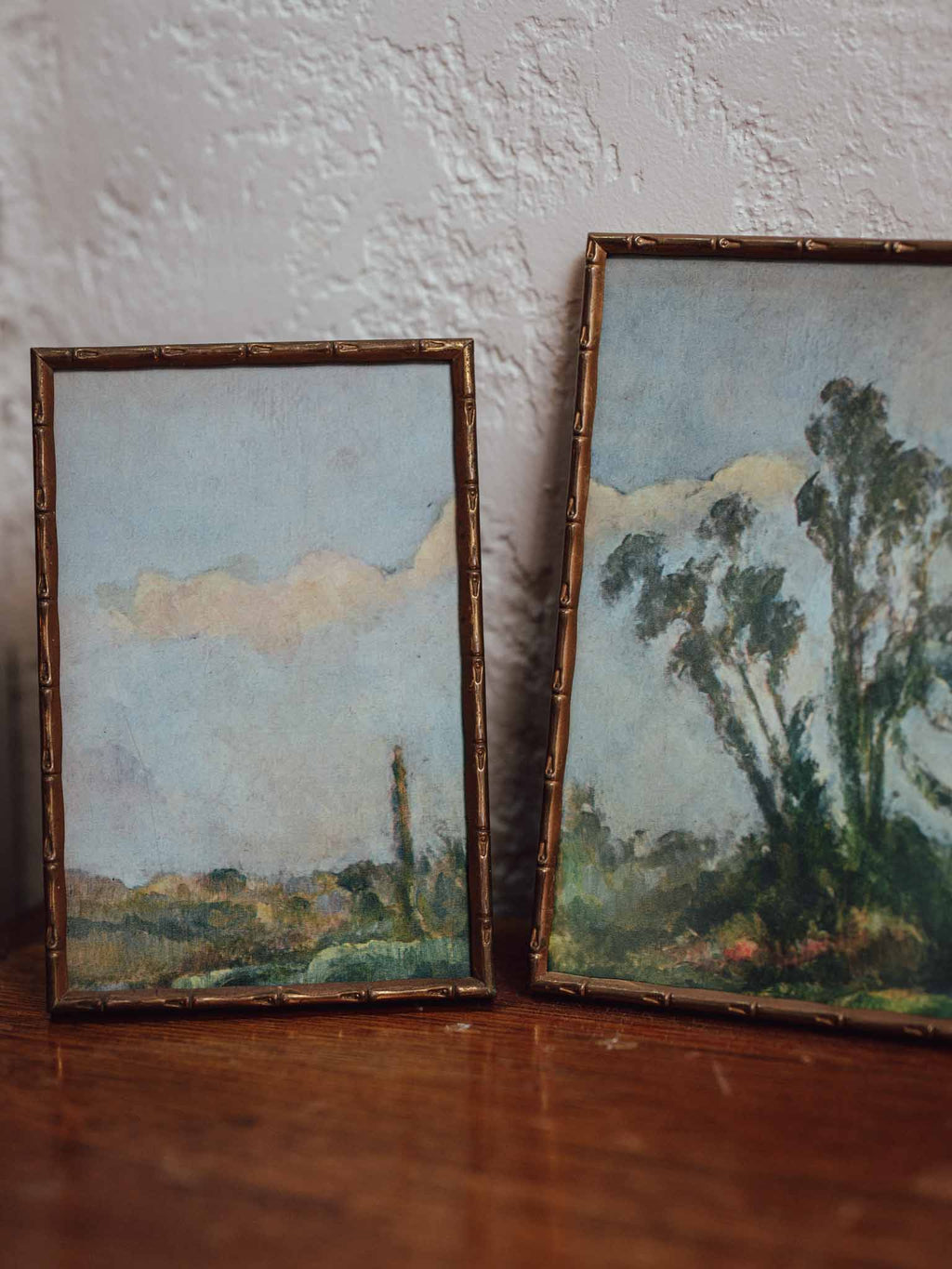 Pair of Faux Bamboo Antique Brass Frames with Constable Prints