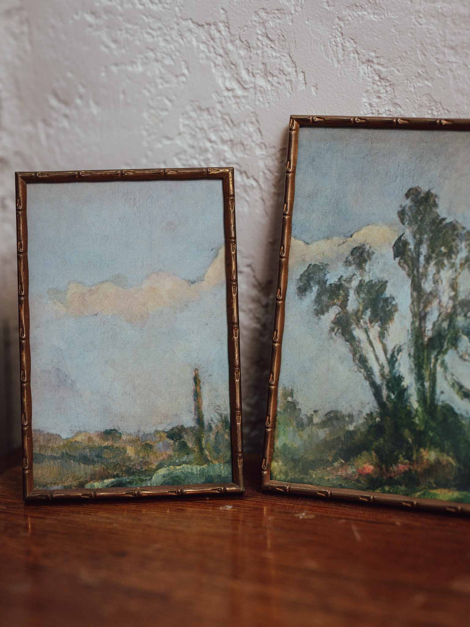 Pair of Faux Bamboo Antique Brass Frames with Constable Prints