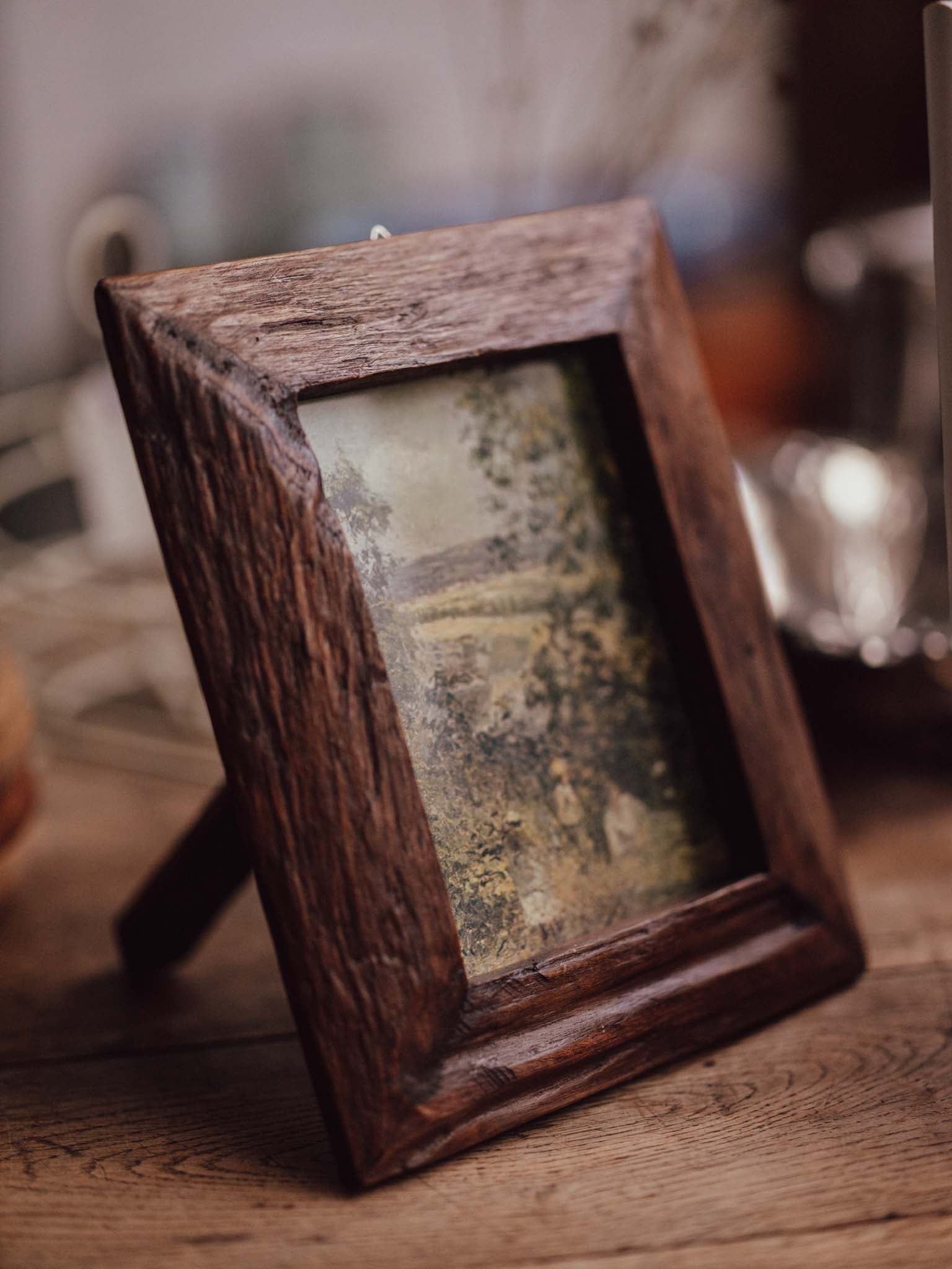 Vintage Handmade Timber Frame with Rural Landscape Print