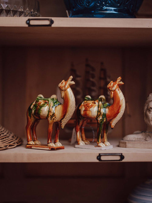 Pair of Sancai Glaze Ceramic Camels