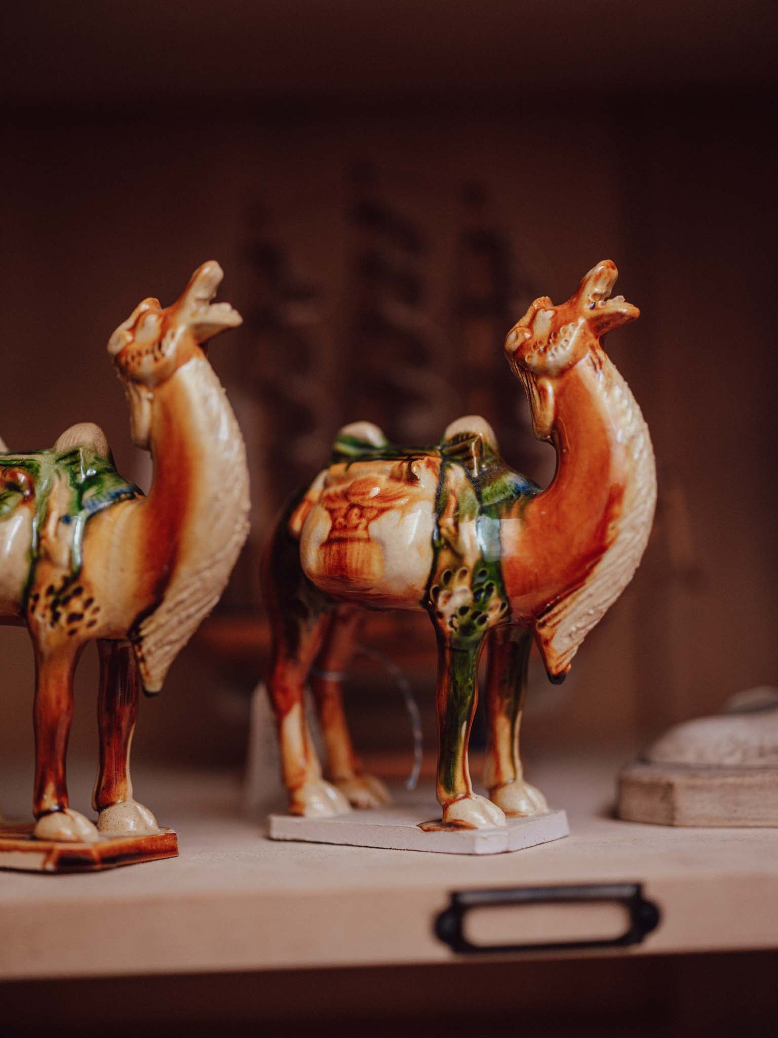 Pair of Sancai Glaze Ceramic Camels
