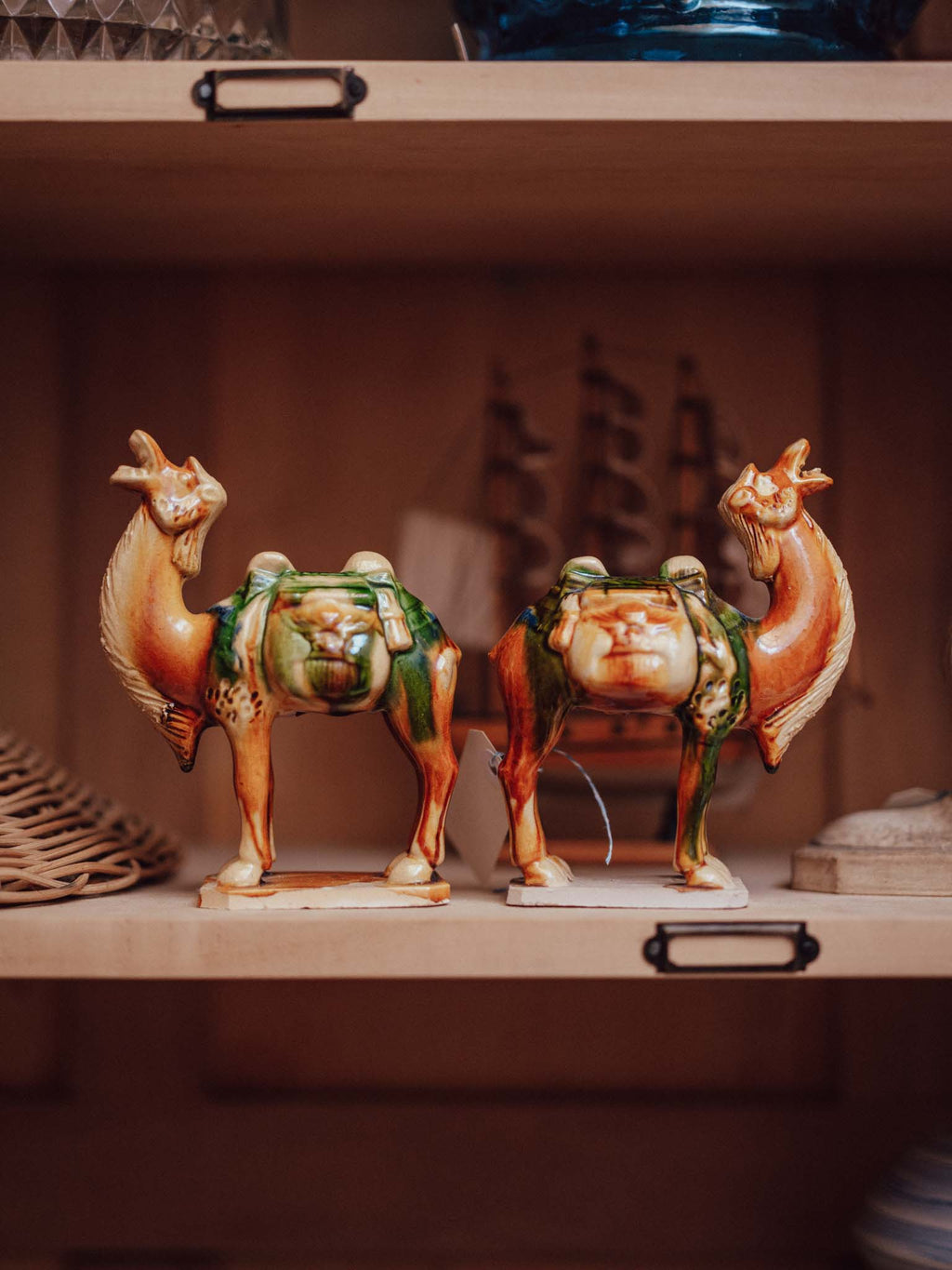 Pair of Sancai Glaze Ceramic Camels